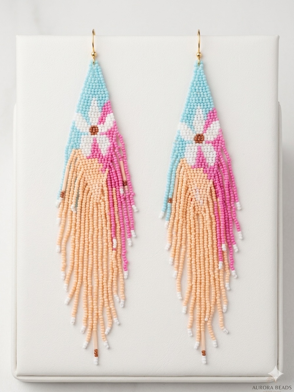 Floral Fringe beach miyuki waterproof jewelry Earrings - Blue, Pink & Peach 2 in